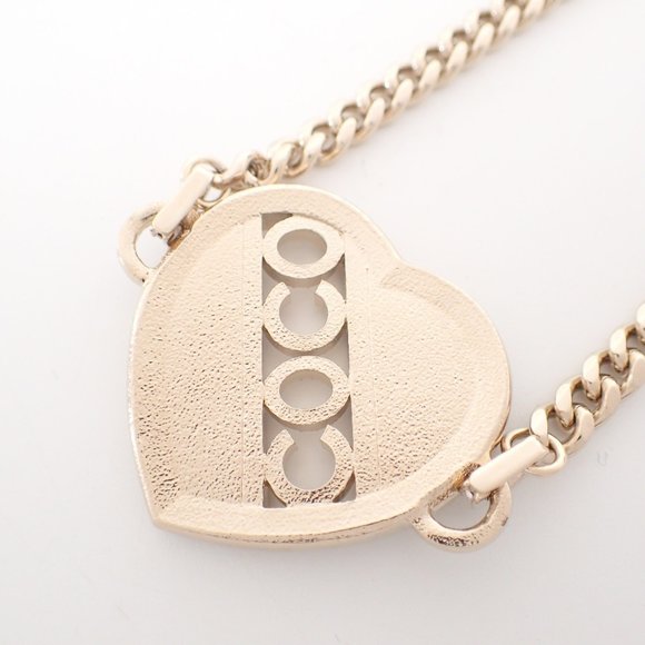 CHANEL C23B ABB648 COCO CC Coco Mark Rhinestone Heart Necklace Champagne Gold... - Picture 5 of 9